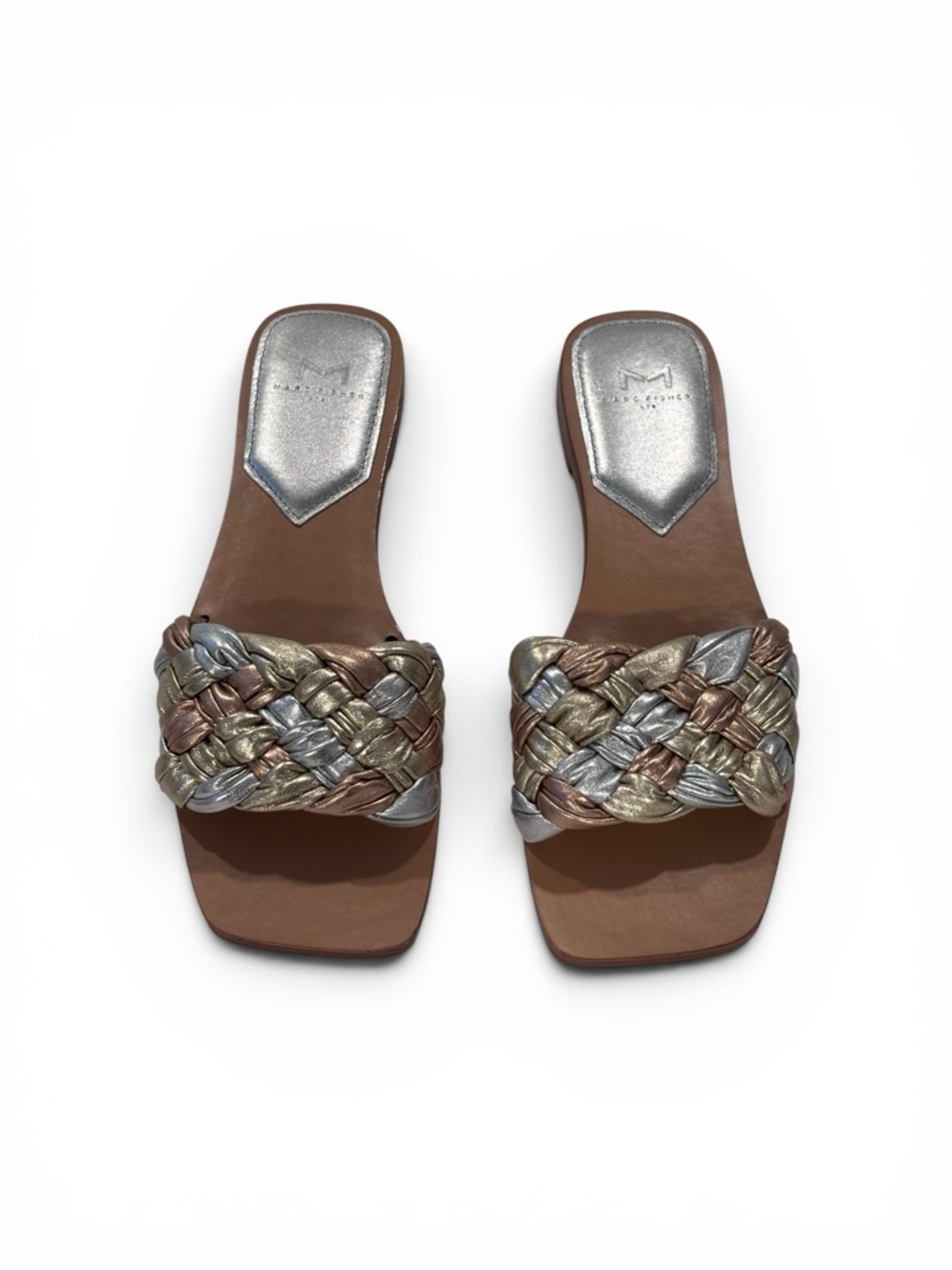 Marc Fisher LTD Braided Metallic Slide Sandals - Silver, Gold, Bronze